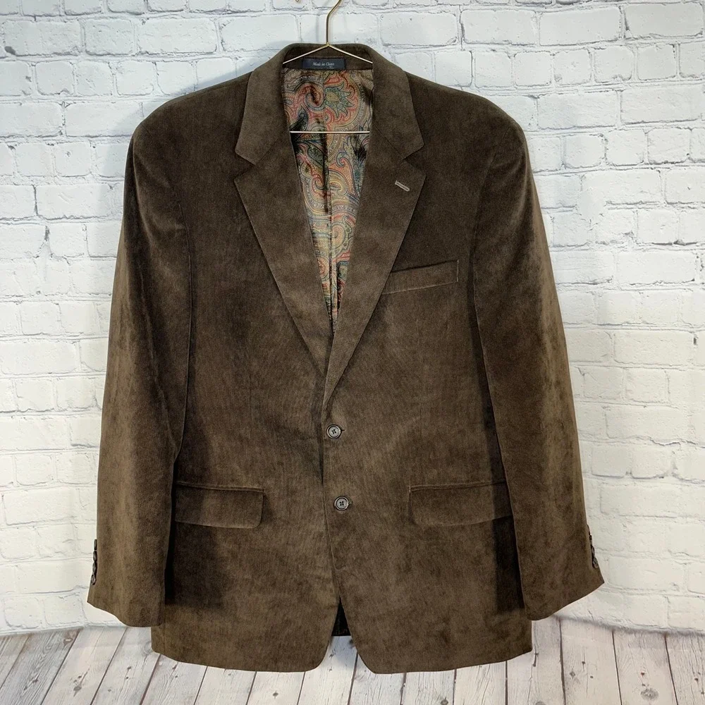 Lauren Ralph Lauren Mens Brown Corduroy Blazer Paisley Lining Sport Coat 42R
